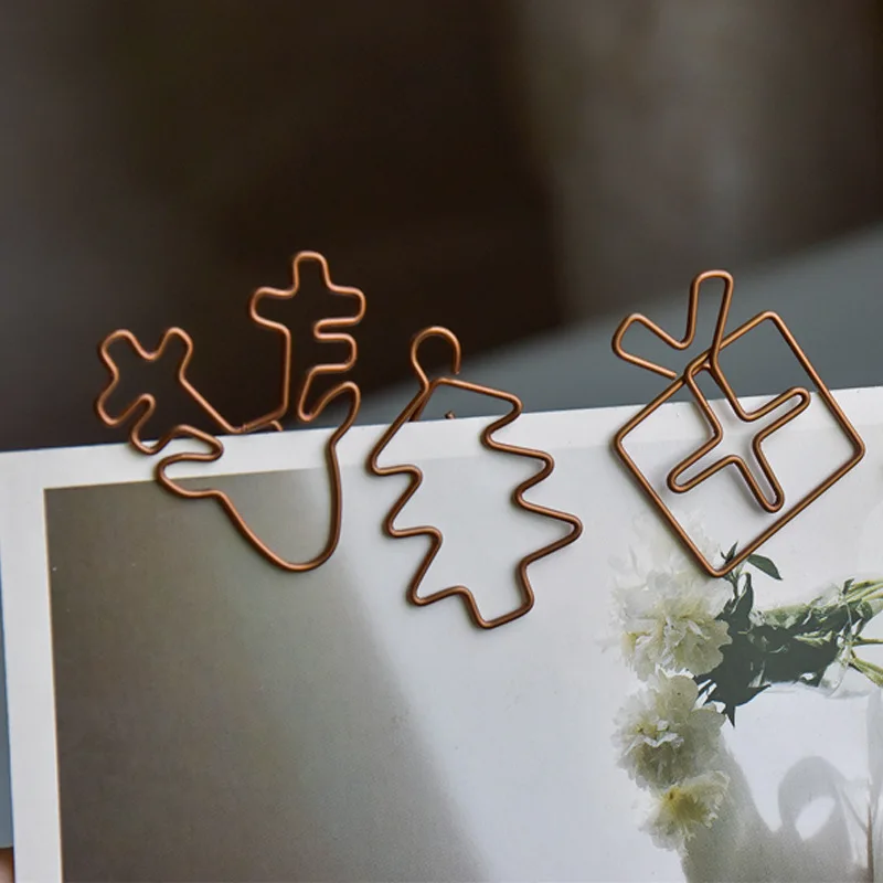 

Vintage Christmas Paper Clip Deer Shape Brown Paper Clips Decorative Reading Label Bookmark Clip Metal Deer Head Tree Gift Star