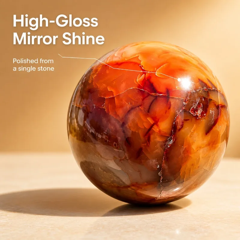 Natural red agate crystal ball, random in style, finely polished and polished, with natural and unique patterns, suitable for placing tabletops and fish tank landscaping, exquisite in texture, suitable for daily display and mineral collection viewing
