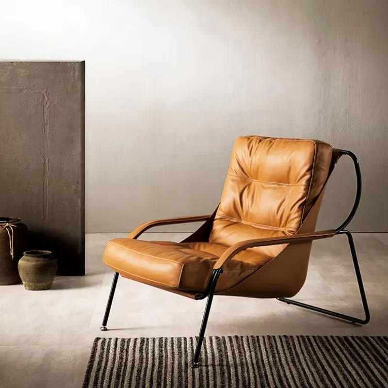 

Italian Design Living Room Chair Modern Metal Iron Saddle Leather Armchair Hotel Bedroom Leisure Lounge Chair