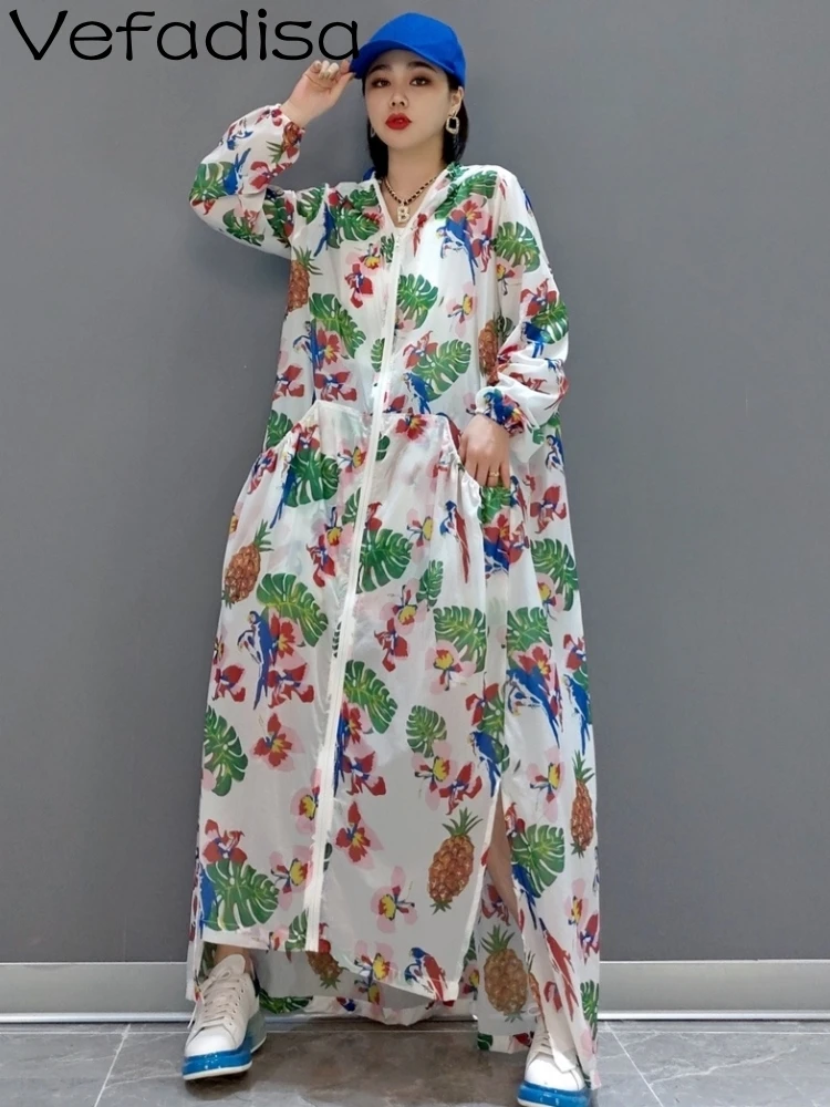 

Vefadisa 2024 весна-лето кардиган с капюшоном тренчкот Свободный средней длины принт тонкий стиль солнцезащитное пальто для женщин LHX3975F1