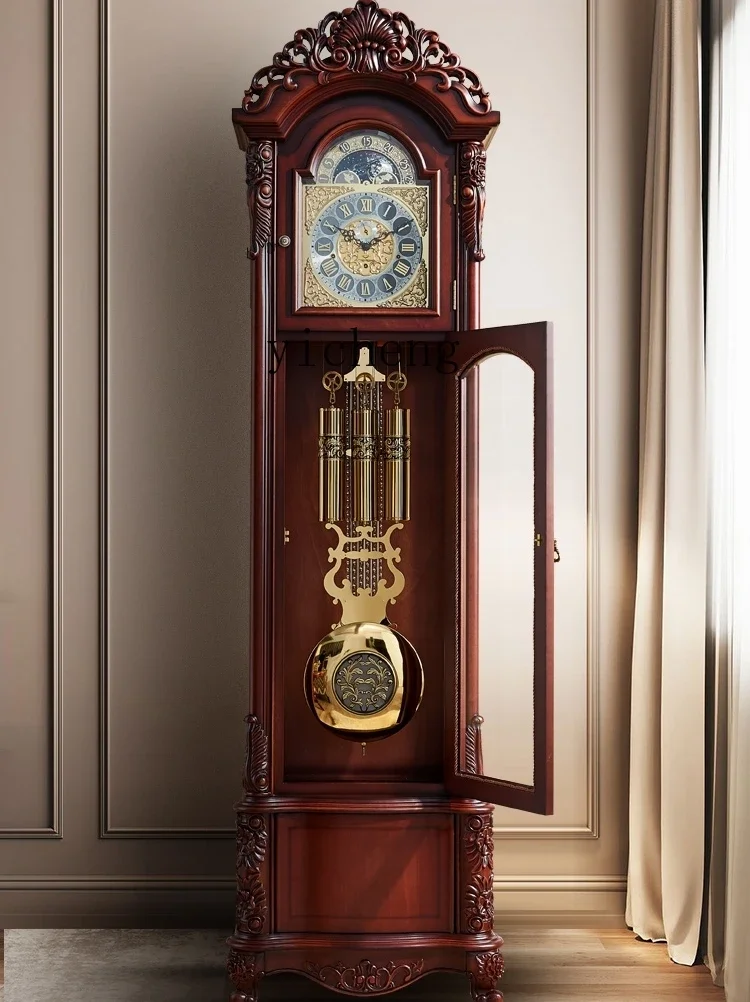 ZC Mechanical Floor Clock Living Room Villa Pendulum Clock Chinese Retro Vertical Clock Solid Wood Classical