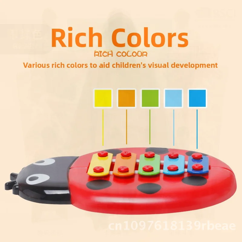 Baby Marienkäfer Hand Harfe Puzzle Spielzeug - Früherziehung Musikinstrument Achtfarbiges Percussion-Kinderinstrument