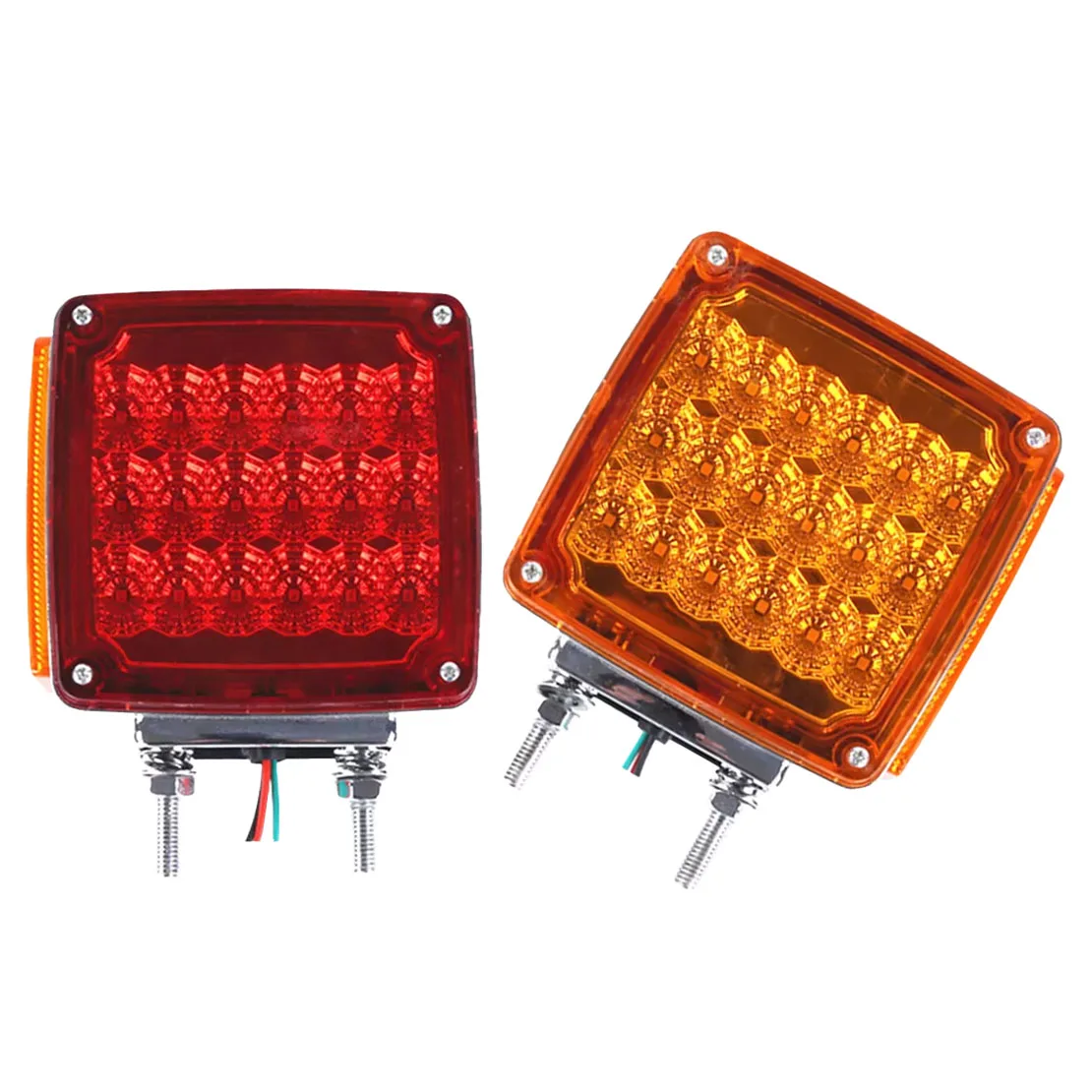 1 Pair 39LED Square Dual Face Stud Mount Pedestal Fender Turn Signal Marker Light Universal for Trailer Tractor Bus Boat 12V