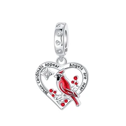 925 Sterling Silver Love Bird Red Pendant Charm Fit Charms Bracelets Women DIY Jewelry Gift