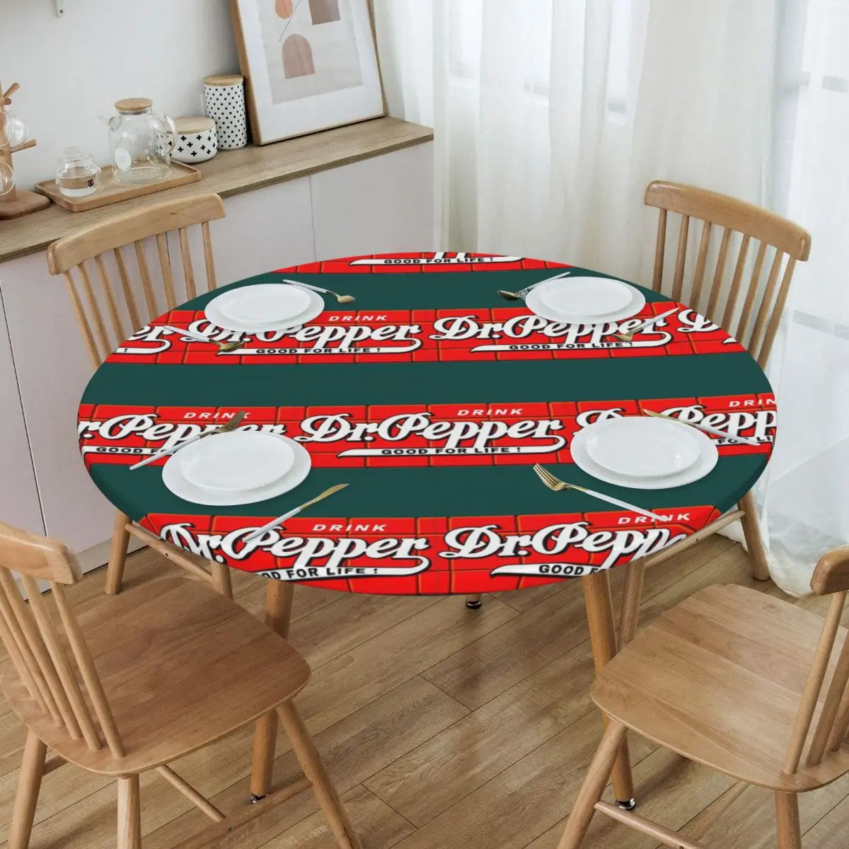 Dr Pepper Good For Life Waterproof Round Tablecloth Oilproof Table Cloth for Kitchen Events Dining Table Cover