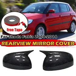 For Skoda Fabia 2008-2014 Car Sticker Rearview Side Mirror Cover Wing Cap Exterior Door Rear View Case Trim Carbon Fiber Look