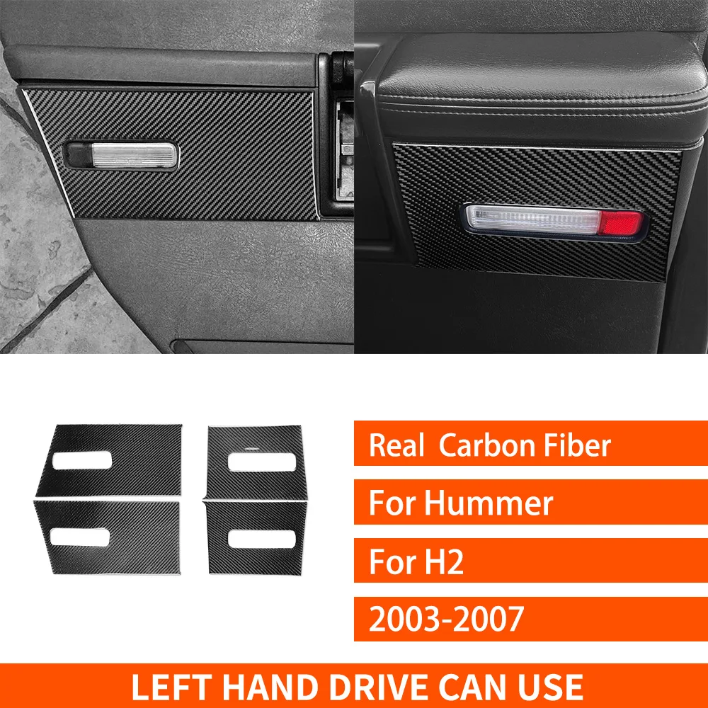 Für Hummer H2 2003-2007 2012-2018 Echte Carbonfaser-Aufkleber für Vorder- und Hintertür Willkommensbeleuchtung Lampenverkleidung Auto-Zubehör Dekorativ