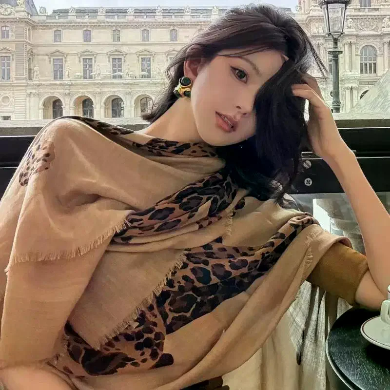 

Элегантный американский винтажный леопардовый шарф, женская верхняя одежда, модная весенне-осенняя шаль