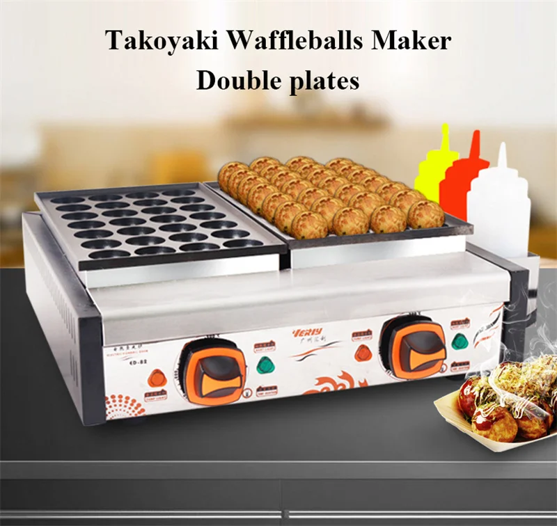 Elektryczna lub gazowa maszyna do robienia tacyaki 56 otworów Komercyjne podwójne płyty Waffleballs Baker Mini maszyna do robienia gofrów Takoyaki