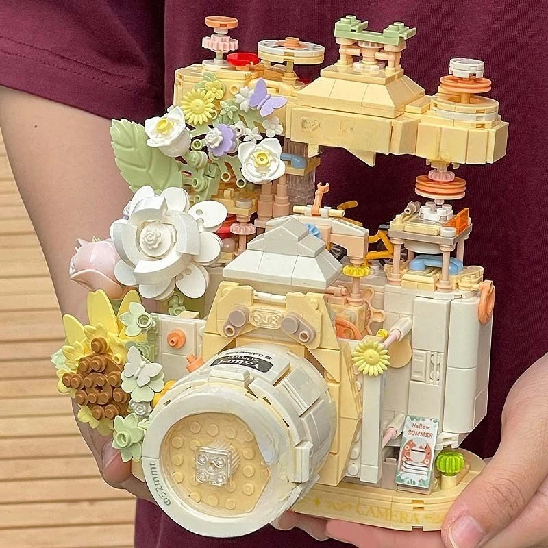 Camera building blocks assembly flower adult version three-dimensional puzzle high value pendulum