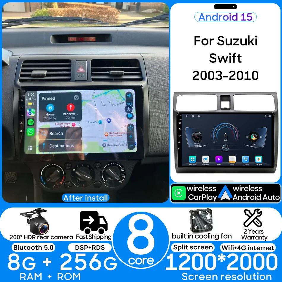 

Android For Suzuki Swift 2003 - 2010 Car Multimedia Video Player Car Radio Navigation GPS Stereo 8 Core BT CarPlay Auto No 2din