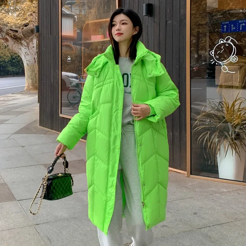 

Женская зимняя куртка 2025, новая модная универсальная парка с карманами, свободное хлопковое пальто с капюшоном, длинная утепленная теплая верхняя одежда