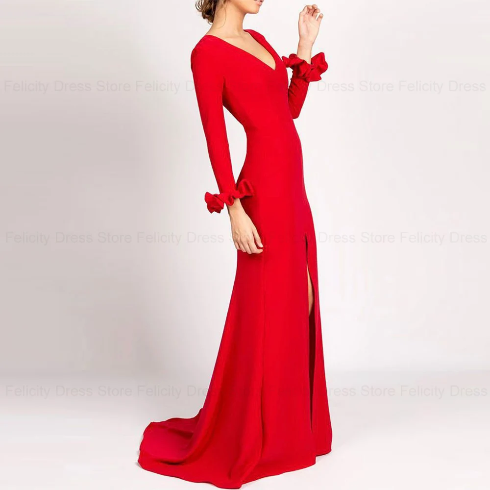 FELICITY Personalizado Bainha Verde Com Decote Em V Mãe da Noiva Vestido Vestidos de Convidados de Casamento Frente Dividir Vestidos de Ocasião Formal Longos