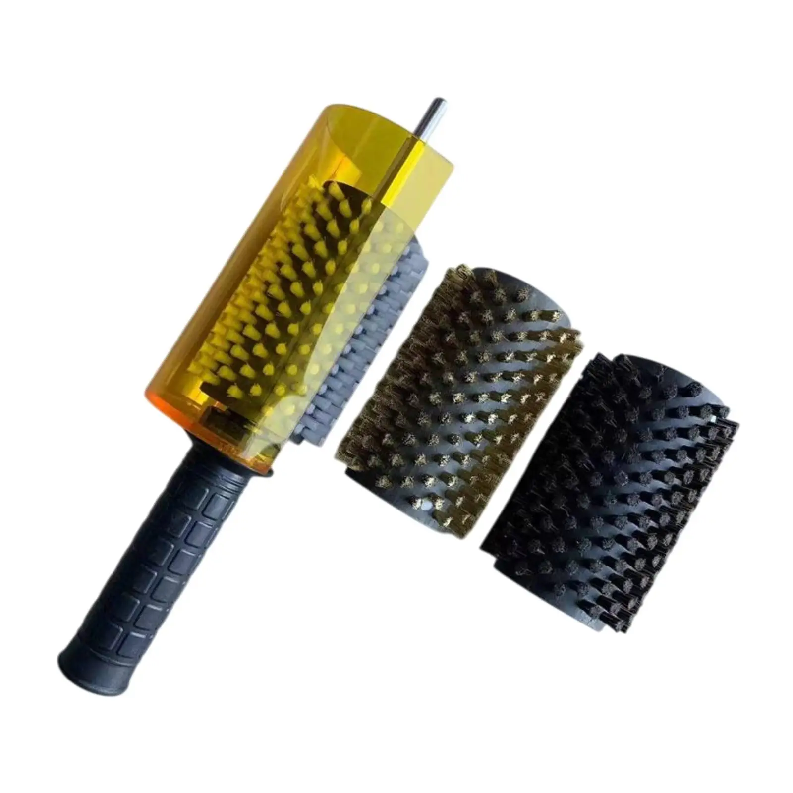 Snowboard Wax Brush Kit with Axle Handle Cover Nylon Brass Horsehair Professional Roller Brush Ski Waxing Brushes Ski Brush Set