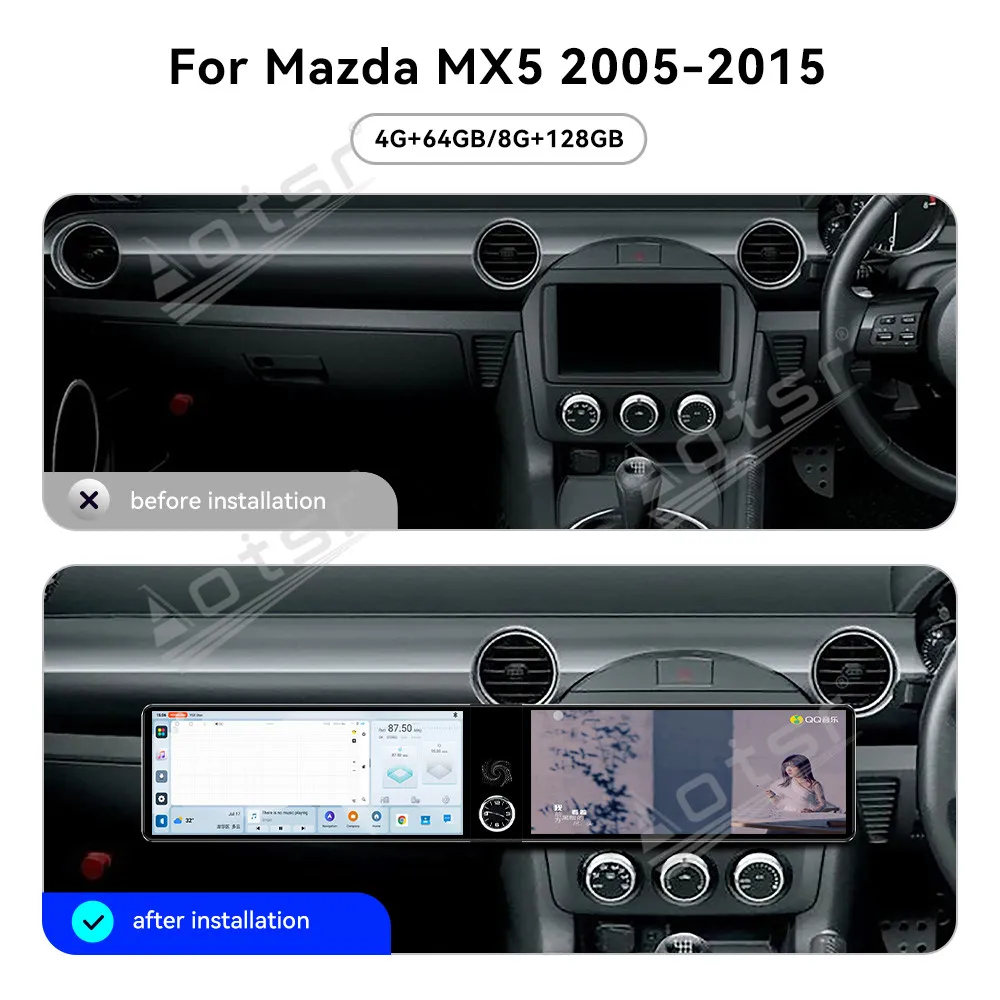 

For Mazda MX5 2005-2015 12.3" Android 13 Dual Screen Car Radio Car Multimedia Video Player GPS Navigation Carplay Unit WIFI DSP