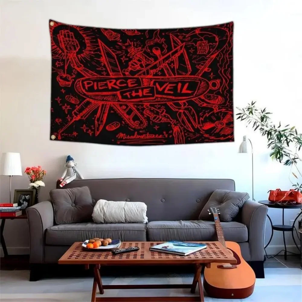 Pierce The Veil Misadventures Sketch Art Banner Emo Post Hardcore Rock Band Wall Hanging For Dorm Bedroom Punk Aesthetic Decor