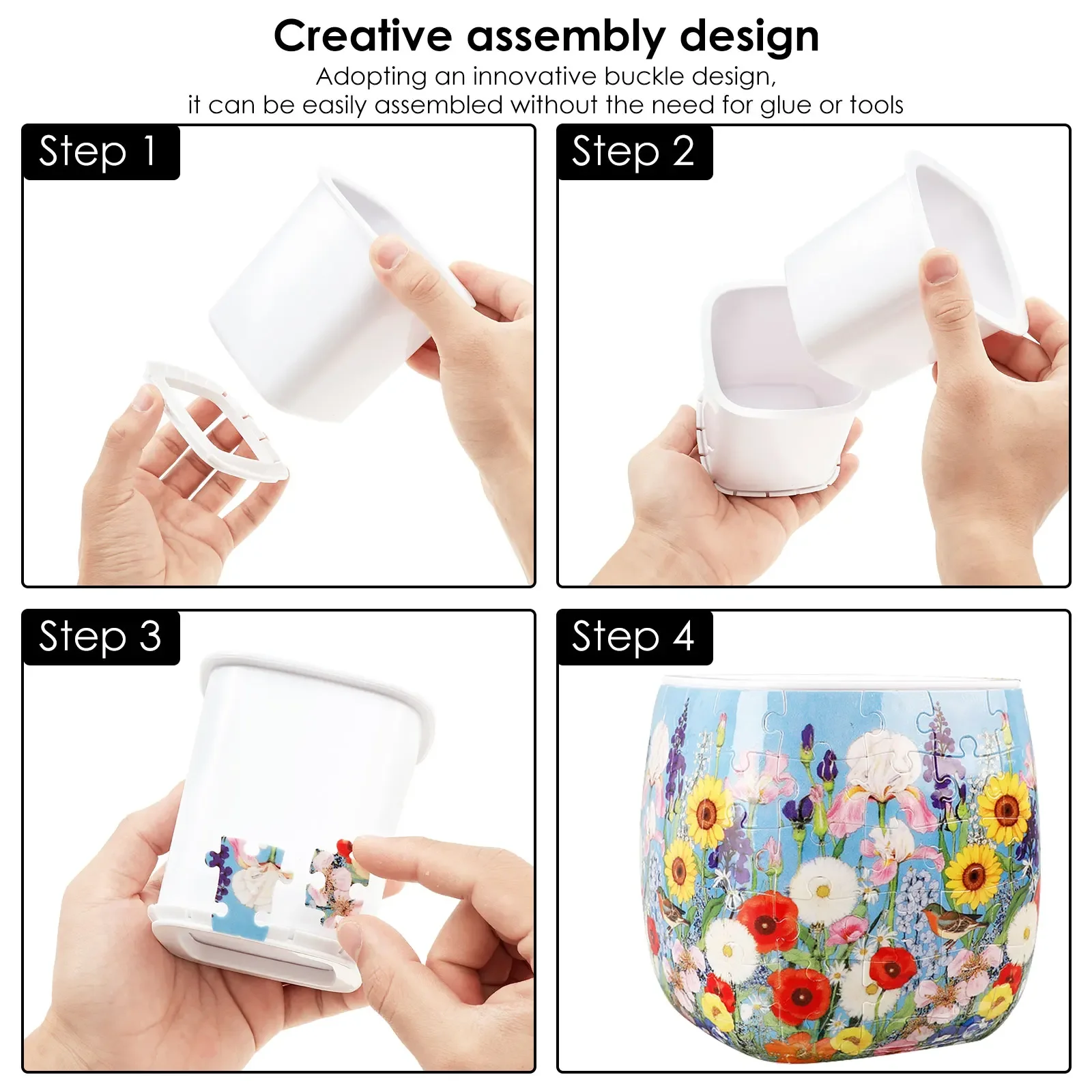3D Puzzle Planter DIY Plastic Flower Vase Ornaments Home Accent with 96Pcs Puzzles Flower Pot for Indoor Cactus Succulents