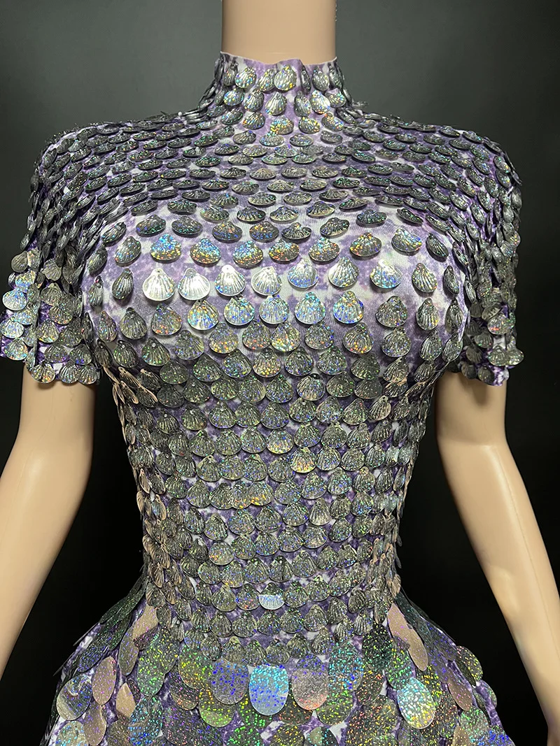 Costume New Shining Purple Round Sequins Waist Design Zipper Short Gala Party Evening Dress Women Dresses For Party And Wedding