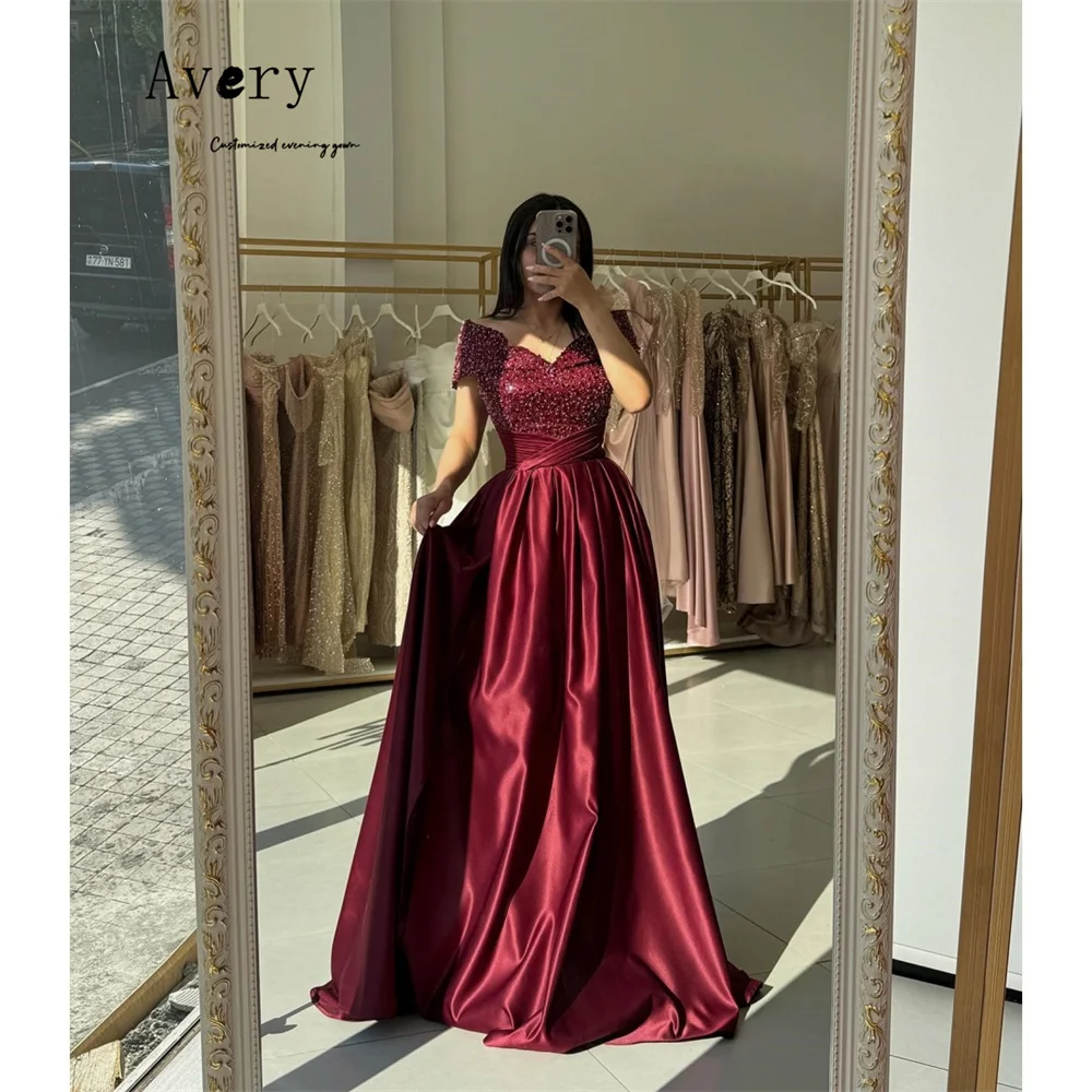 

Avery Custom Burgundy A Line Shiny Sleeveless Elegant Women's Dresses for Wedding Party Luxurious Party Dress Women's Ball Gown