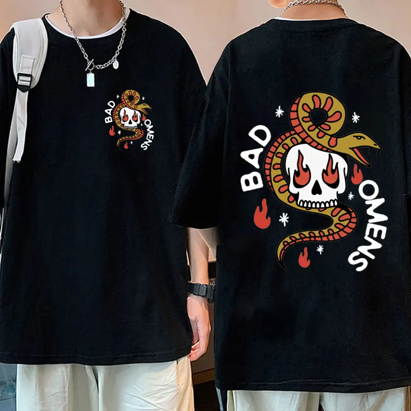 

Bad Omens Snake and Skull Graphic T Shirts Men Women Clothing Casual Oversized Cotton T-shirt Fashion Y2k Style T-shirts Tops