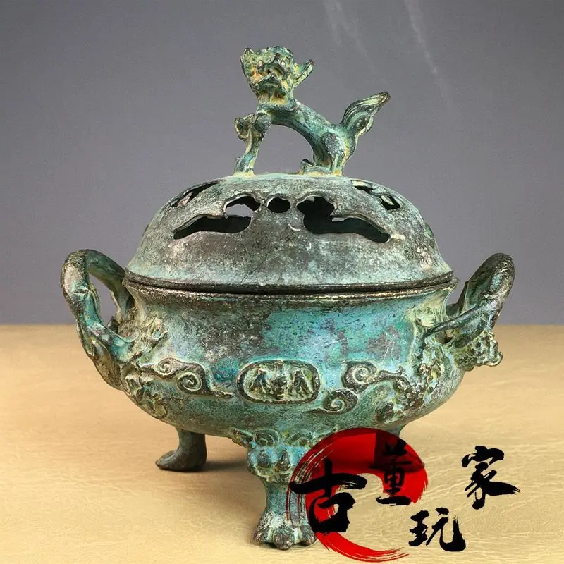 Retro Double-eared three-legged auspicious beast incense burner Ornament Decoration Tea Pet Figurines Desk Decor Accessories