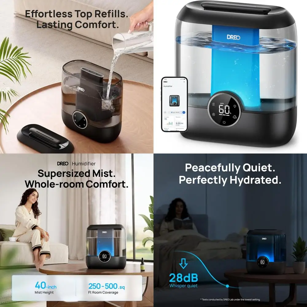 

Увлажнитель воздуха с функцией холодного тумана, 6 л, для больших помещений, 60 часов работы, ультратихий, идеально подходит для растений, младенцев и дома, с ночником