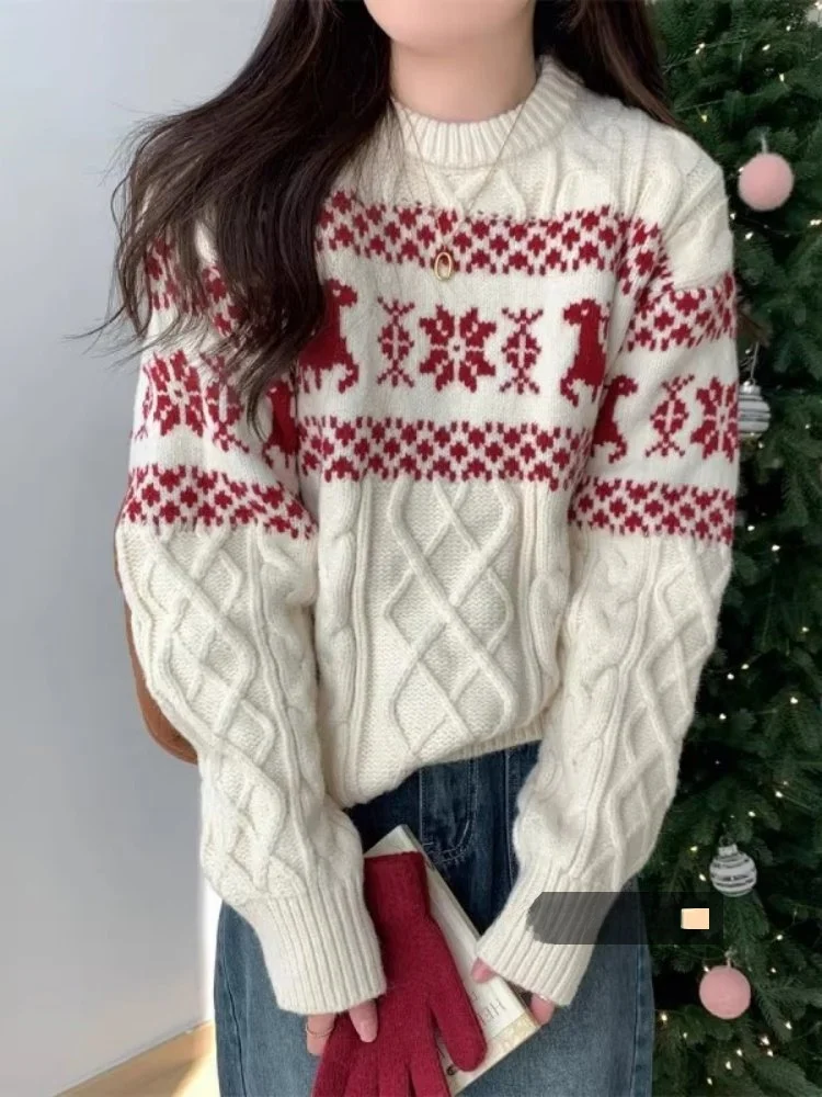 

Cisas Aosphere вязаный свитер женский свободный ленивый длинный све круглый пуловер Cisas топ с рисунком