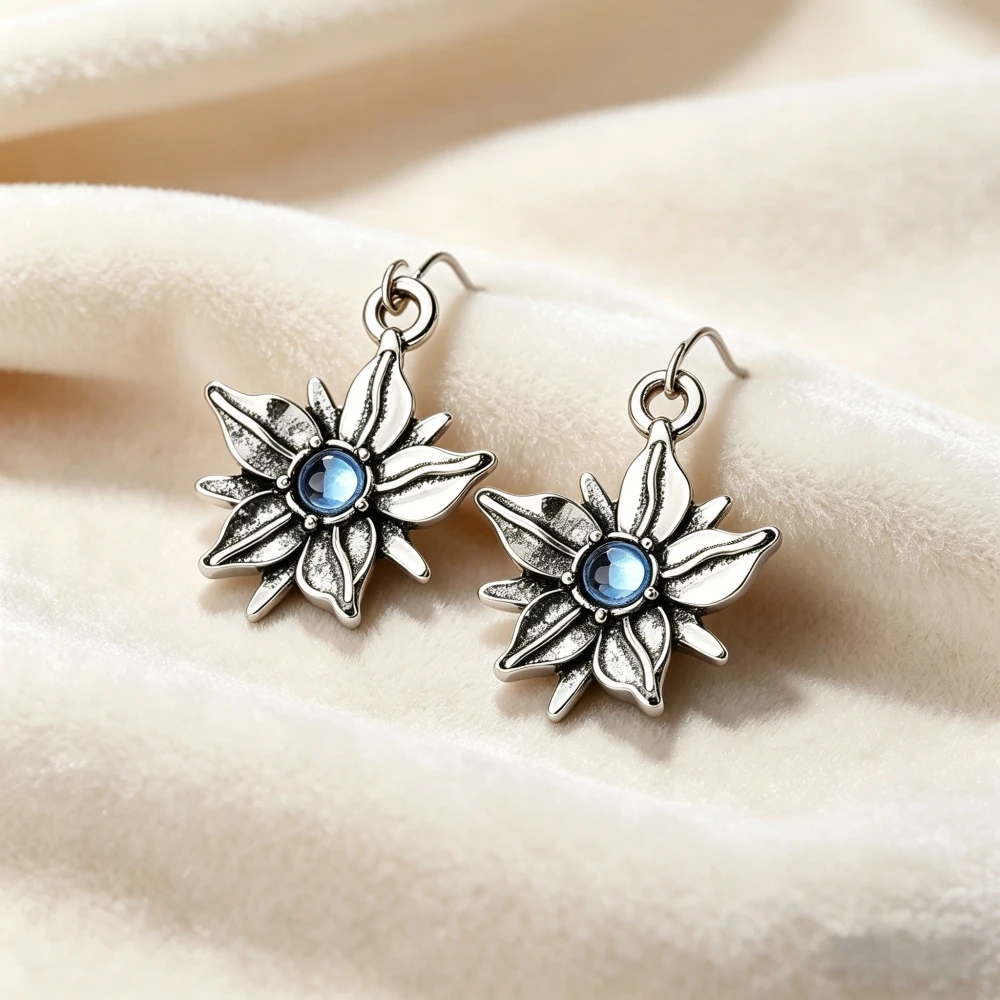 Snowy flower inlaid blue zircon shaped earrings, niche ethnic controversy, West Asian style earrings, women's daily commuting, s