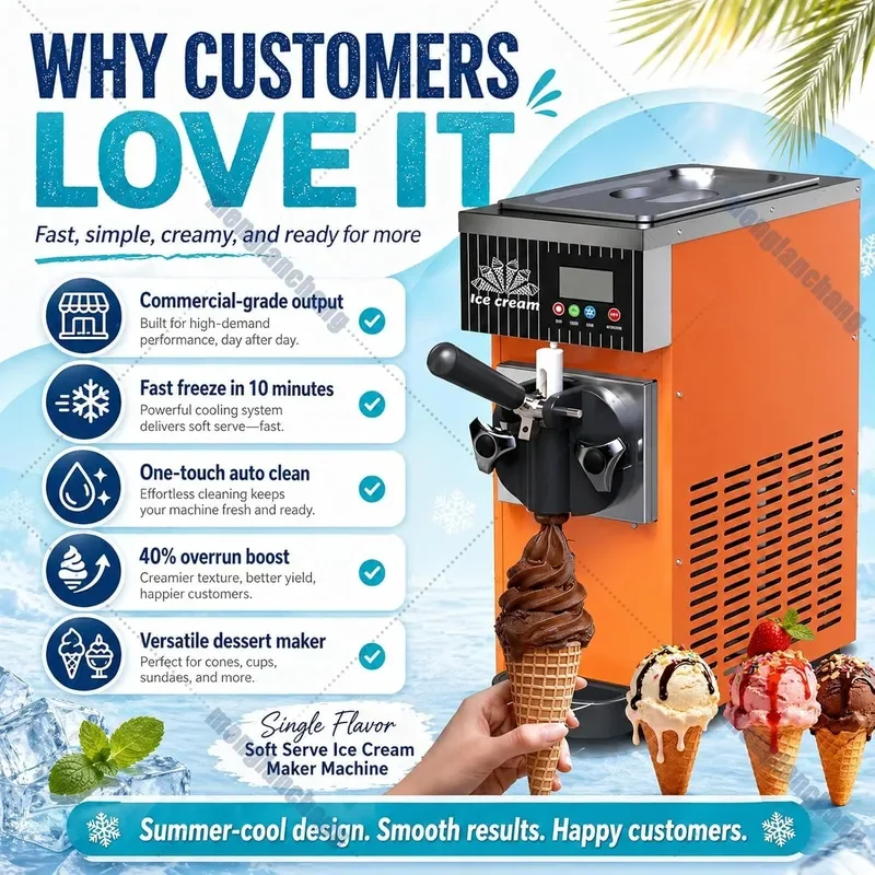 Soft Serve Ice Cream Machine for Home Commerce 450w Countertop Single Flavor Maker 4 5L H Yield with 2 5l Material Box 1 L