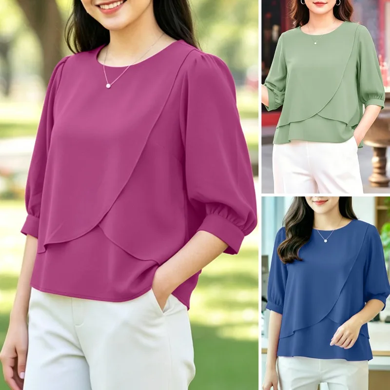 2026 ZANZEA Women Summer Blouse Elegant Solid Color Work Shirt Casual O Neck Short Sleeve Tops Loose Mujer Female Holiday Blusas