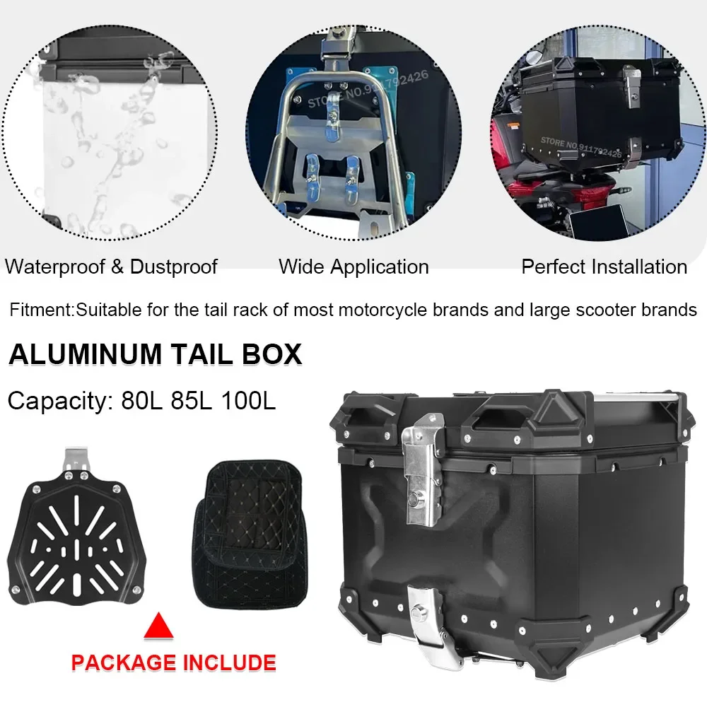 65L 80L 100L Universal Motorcycle Top Case Helmet Tool Storage Box For BMW R1250GS F850GS R1300GS For Benelli TRK702X For Honda