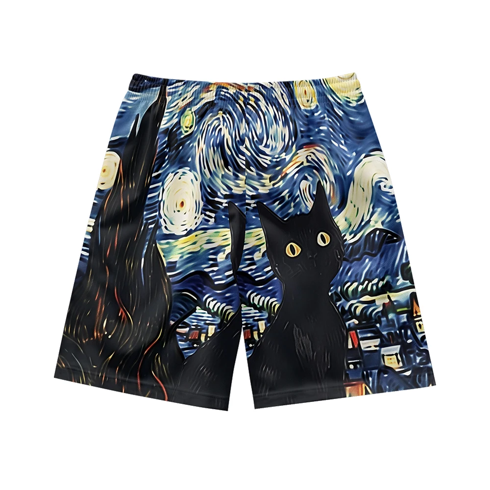 100% Polyester All Over Printing Custom Men's Shorts Summer Men Anime Shorts pantalones casuales Cat print