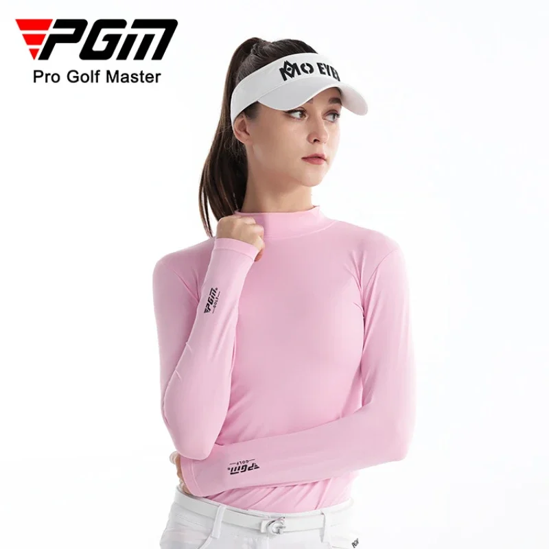 PGM Women Golf Ice Silk Shirts Bottom Coat Shading Sunscreen Long-sleeved T-shirt Summer Ultra-thin Cool Money YF001