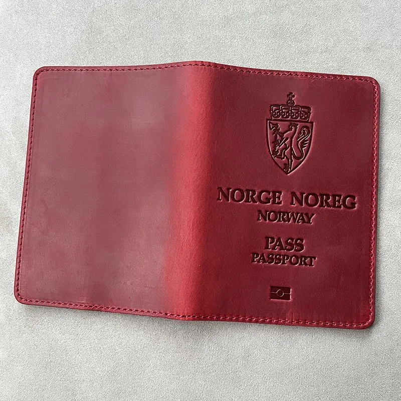 Kingdom of Norwegian Passport Cover Cowhide Genuine Leather Norway Kongeriket Norge Passport Holder 100% Real Leather