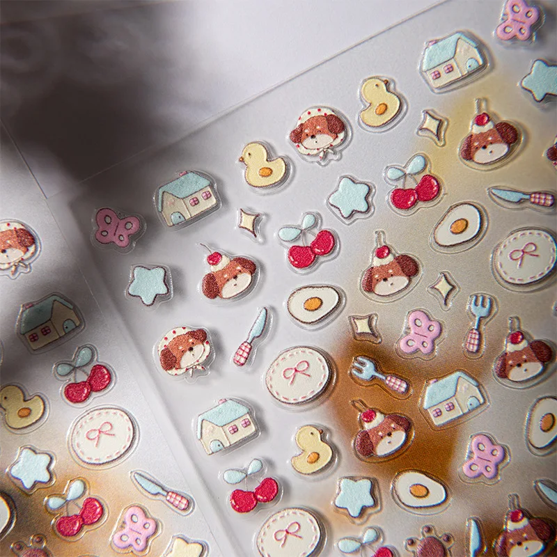 Korean Ins Style Cartoon Cute Cherry Dog Jelly Stickers Graffiti Plate Fork Spoon DIY Scrapbook Phone Case Cup Decor Stickers