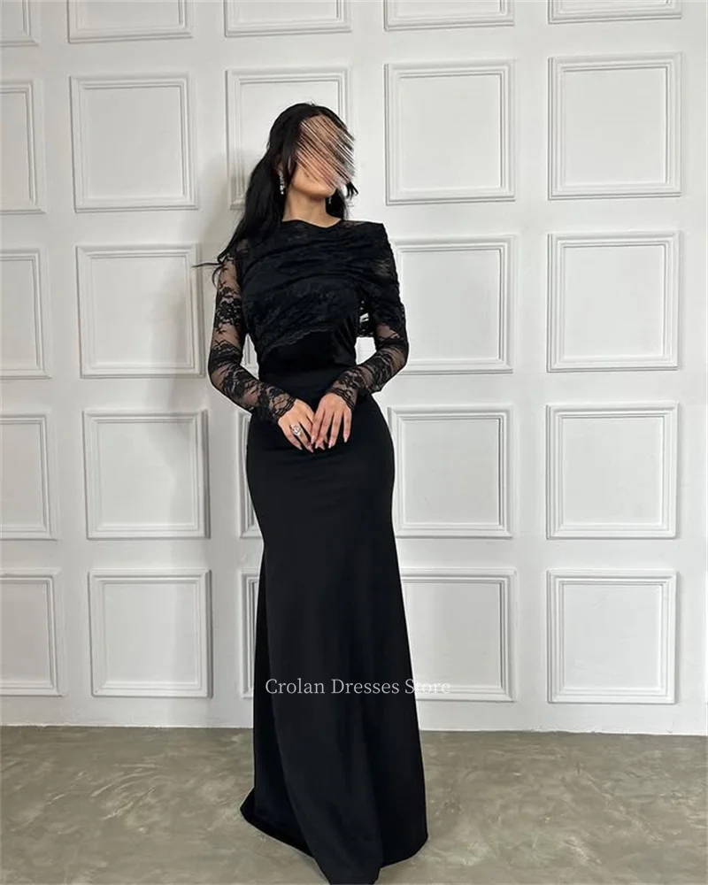 Lace Satin Bodycon Mermaid Evening Dresses Elegant Vintage Long Sleeves Illusion Zipper O-neck Party Prom Dress Anniversary Gown