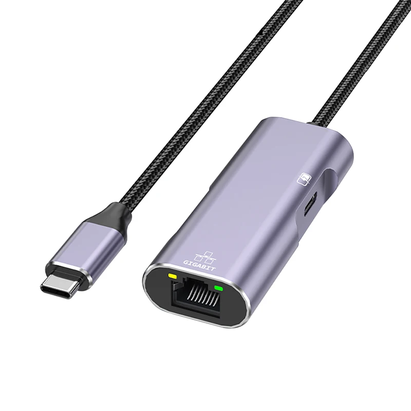محول كابل شبكة USB C مع منفذ شحن سريع PD100W 1000Mbps من النوع C إلى إيثرنت RJ45 Lan جيجابت محول للكمبيوتر المحمول