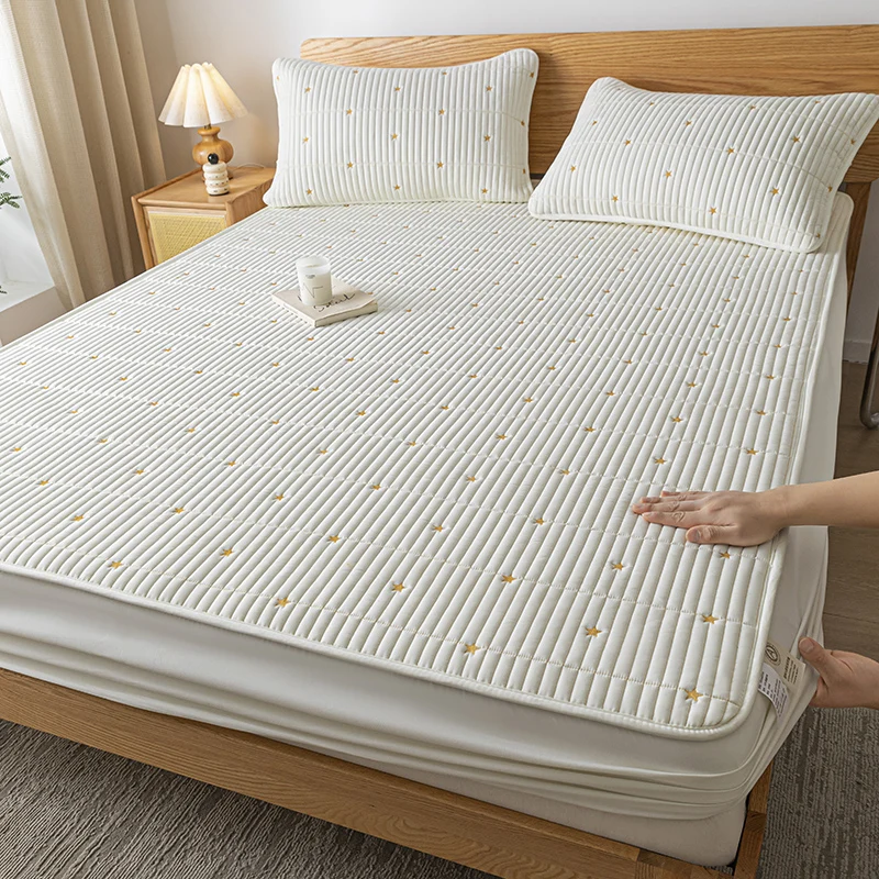 Embroidered Waterproof Mattress Pad Protector Skin-Friendly Durable Fitted Sheet Bed Cover Quilted Mat Cover 150/160/180/200/220