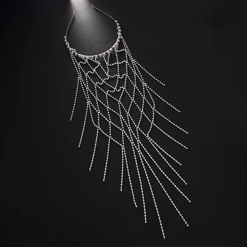 Сетчатая повязка на голову с кисточками, цепочка для волос со стразами, темпераментные свадебные аксессуары, женская цепочка для волос