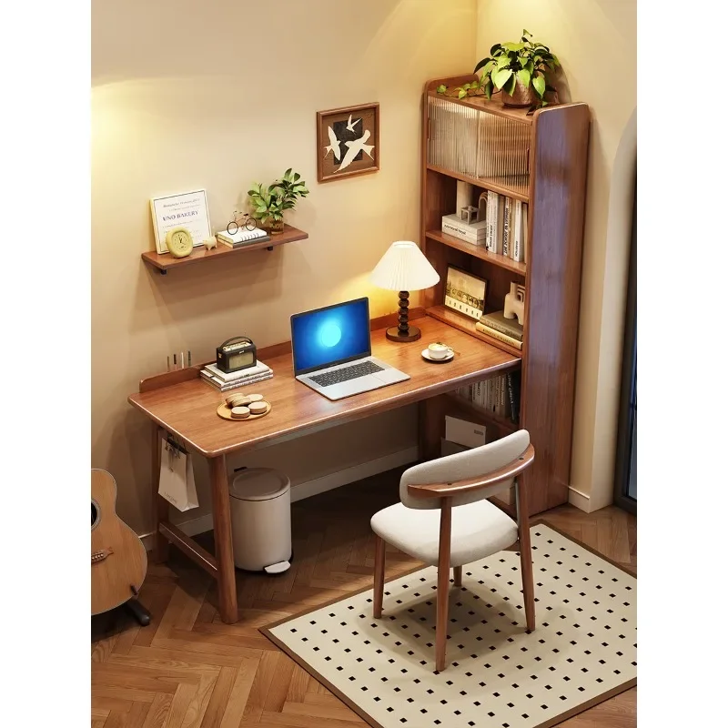 Solid wood corner desk bookshelf integrated table bedroom corner computer desk bookcase combination