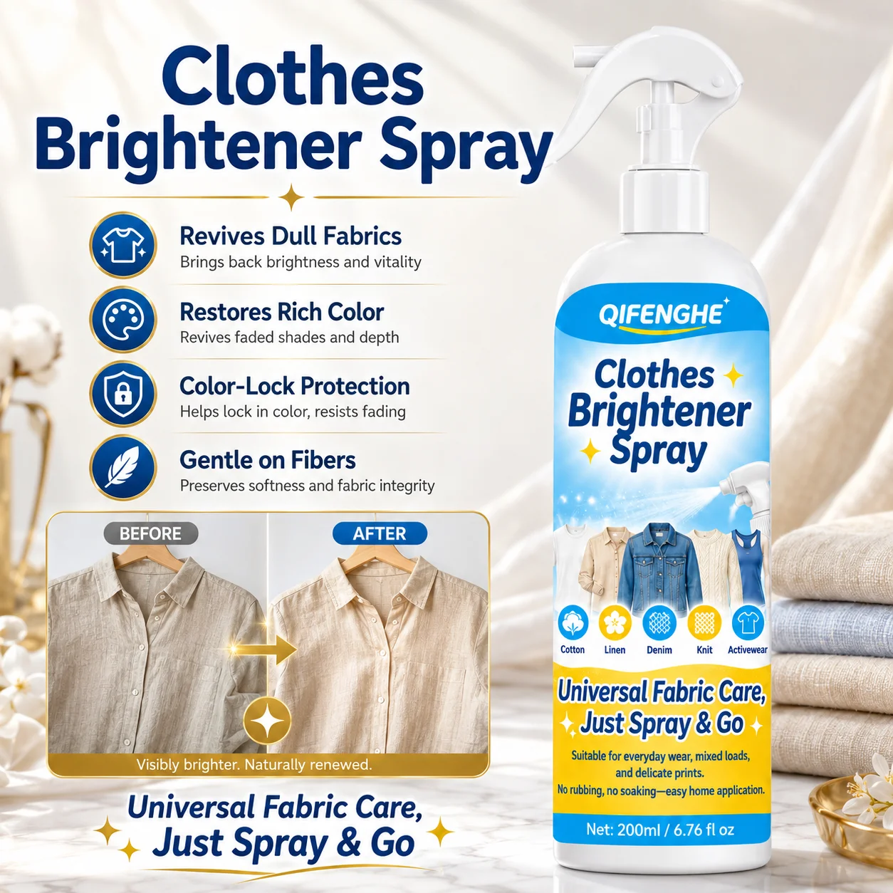 QIFENGHE Fabric Color Reviver Spray, Restore Faded Clothes, Anti-Fade Laundry Care, 200ml