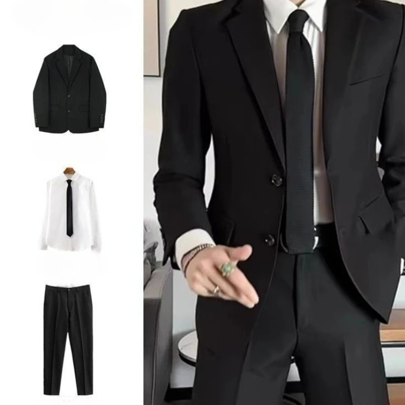 Men's Spring Autumn Black DK Uniform Suit Set Premium Formal Blazer Jacket Student Class Outfit Complete Set