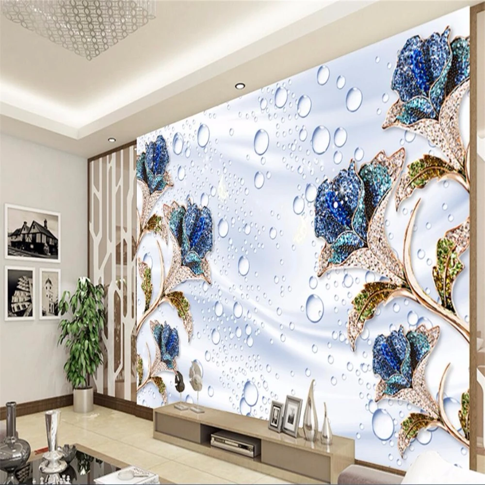 

Custom Photo 3d Wallpaper Large Mural Blue Rose Water Drop Stereo Living Room Bedroom TV Background Wall paper Home decoration