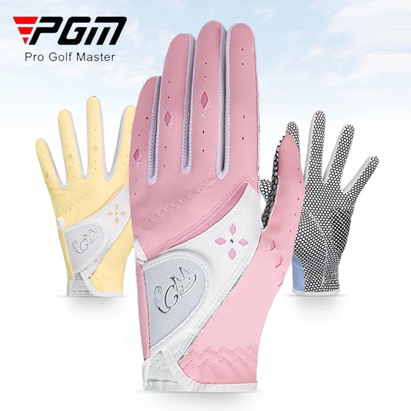 PGM 1 Pair Women Anti-Slip Granules Golf Gloves Ladies Breathable Left and Right Hand Mittens Hiking Sport Golf Gloves Sunscreen