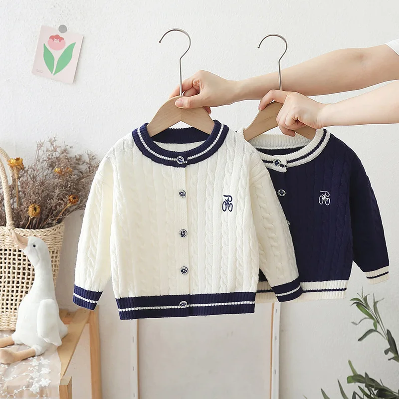 

Boys' Knitted Twist Cardigan Autumn Clothes New Baby Loose Sweater Children's Women's Autumn Embroidered Sweater Jacket
