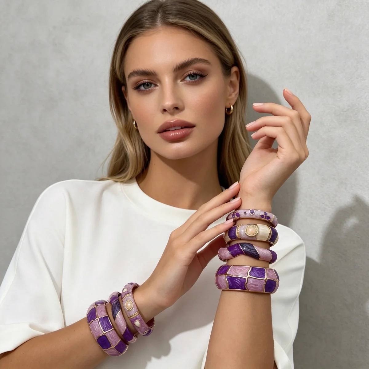 Ästhetisches Armband aus Emaille der Purple-Serie für Damen und Herren, Vintage-Punk-Stil, unregelmäßiger Block, gedreht, wellig, breiter Statement-Armreif, Schmuckstück – Detail 20