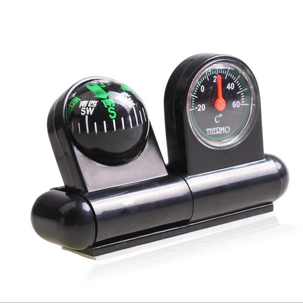 

Black Car Auto Vehicle Compass Thermometer Dual Guide Ball Navigation Tool Dashboard for Driving Outdoor Travel Use
