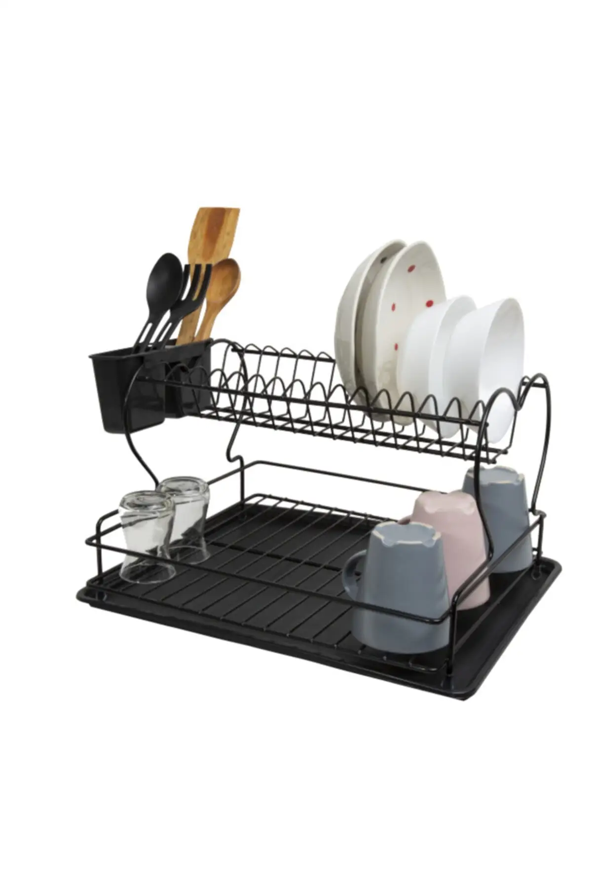 Two Layer Dish Rack and Plate Thermo Plastic Coating Black Quality Durable Stainless Easy to Use Stylish Appearance