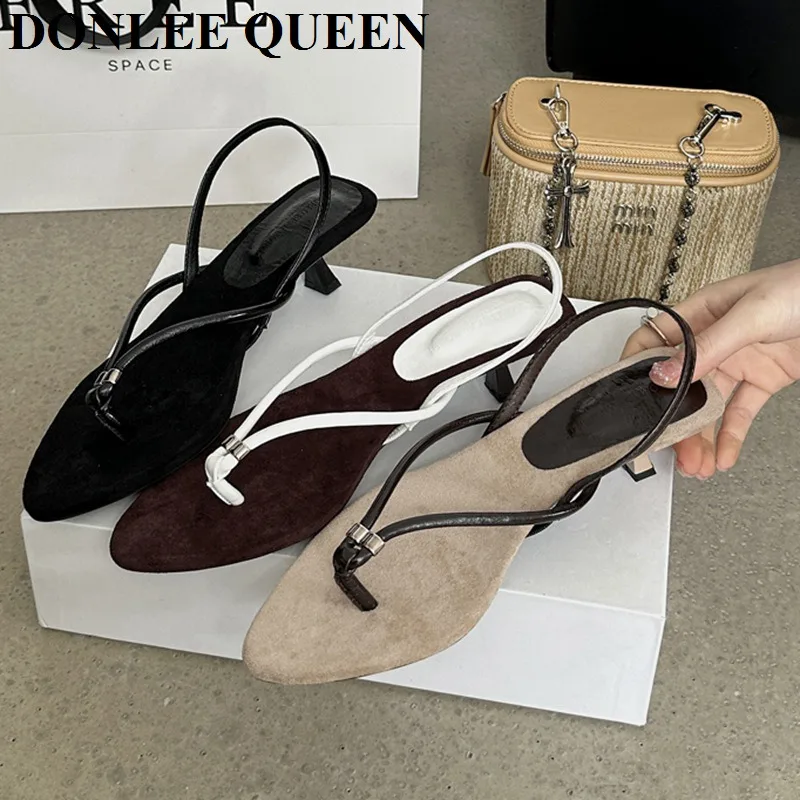 

New Pointed Toe Women Sandals Mid Heels Peep Toe Slide Sandals 2025 Summer Design Fashion Brand Slingback Shoe Dress Party Pumps