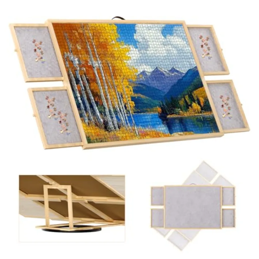 

1500 Pieces 2-in-1 Tilting and Rotating Puzzle Board with 3-Angle Adjustment and Dual Rotation Mode, Splicing Portable Wooden L
